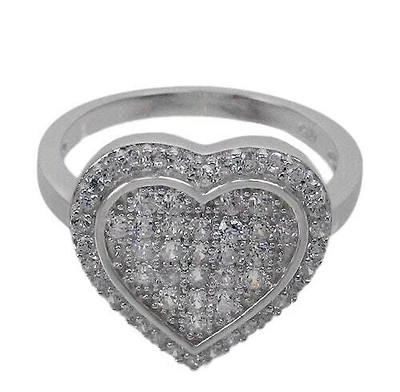 Sterling Silver With Rhodium,  16mm Heart Ring With Cubic Zirconia