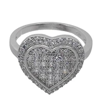 Sterling Silver With Rhodium,  16mm Heart Ring With Cubic Zirconia