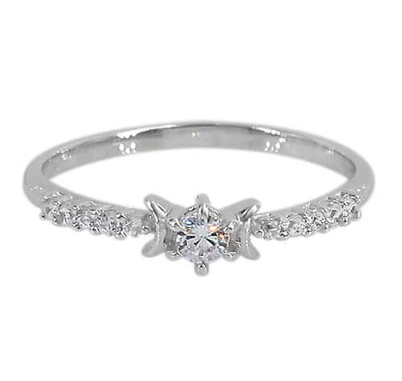 Sterling Silver With Rhodium, Stackable Ring With 3mm Cubic Zirconia, 1.5mm Band