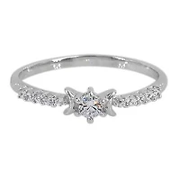 Sterling Silver With Rhodium, Stackable Ring With 3mm Cubic Zirconia, 1.5mm Band