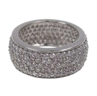 Sterling Silver With Rhodium, Eternity Band Ring With Cubic Zirconia, 9mm Width