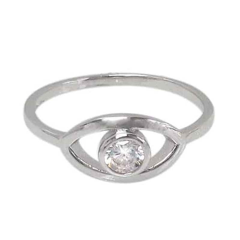 Sterling Silver With Rhodium, Evil Eye Ring With 5mm Cubic Zirconia