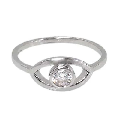 Sterling Silver With Rhodium, Evil Eye Ring With 5mm Cubic Zirconia