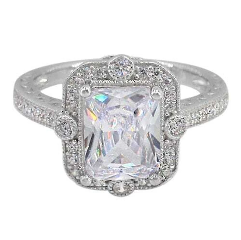 Sterling Silver With Rhodium,10X8mm Cubic Zirconia Ring