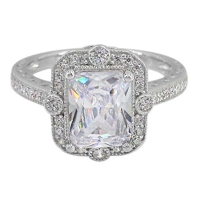 Sterling Silver With Rhodium,10X8mm Cubic Zirconia Ring