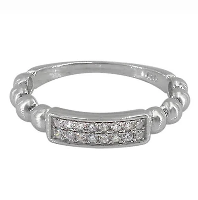 Sterling Silver With Rhodium, Horizontal Bar Ring With Cubic Zirconia, 4mm Width