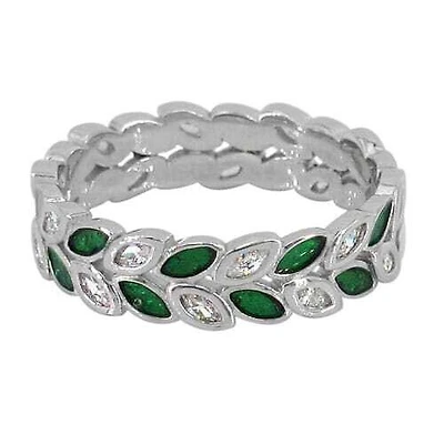 Sterling Silver With Rhodium, Vine Leaf Ring With Cubic Zirconia, 5.5mm Width