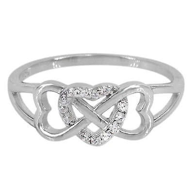 Sterling Silver With Rhodium, 14X8mm Infinity Heart Ring With Cubic Zirconia