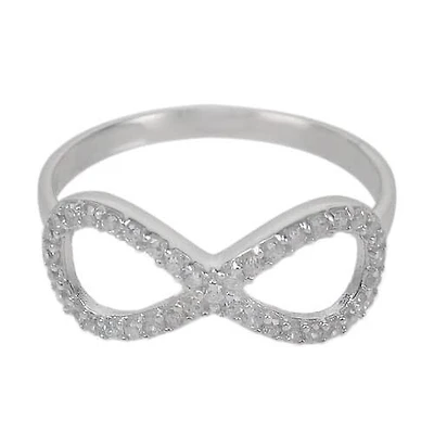 Sterling Silver With Rhodium, Infinity Ring With Cubic Zirconia, 8mm Width