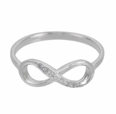 Sterling Silver With Rhodium, Infinity Ring With Cubic Zirconia, 6mm Width