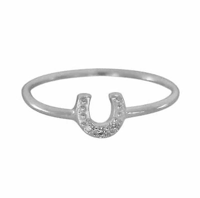 Sterling Silver With Rhodium, 5mm Horseshoe Ring With Cubic Zirconia