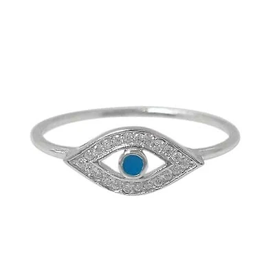 Sterling Silver With Rhodium, Evil Eye Ring With Cubic Zirconia, 6mm Width