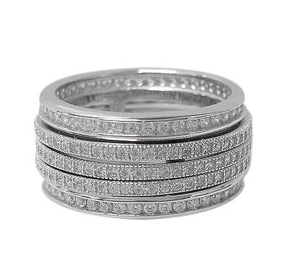 Sterling Silver With Rhodium, Spin Ring With Cubic Zirconia, 12mm Width