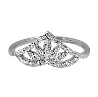 Sterling Silver With Rhodium, Crown Ring With Cubic Zirconia, 9mm Width