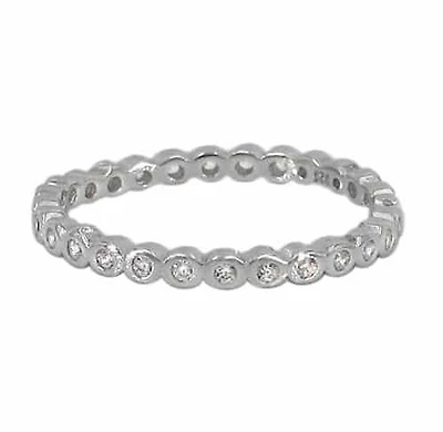 Sterling Silver With Rhodium, Cubic Zirconia Stackable Ring, 2mm Width
