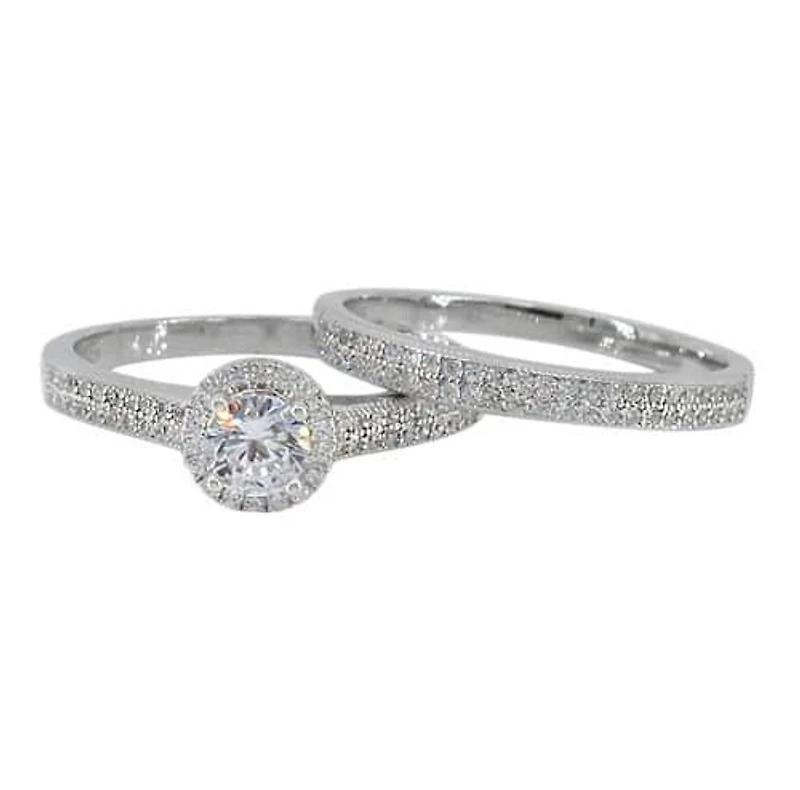Sterling Silver With Rhodium, Ring Set With 5mm Cubic Zirconia