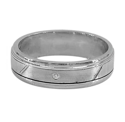Sterling Silver With Rhodium, Men’s Ring With Cubic Zirconia, 6.5mm Width