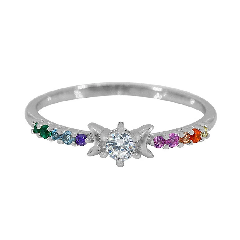 Sterling Silver With Rhodium, Stackable Ring With Multi 3mm Cubic Zirconia, 1.5mm Band