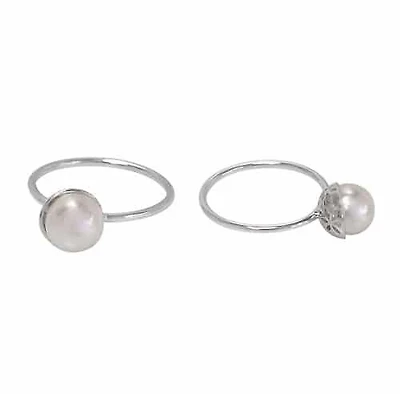Sterling Silver,  8mm Pearl Ring With 1.5mm Band