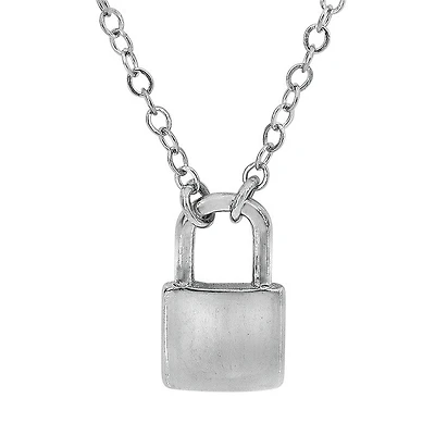 Sterling Silver With Rhodium, 6X10mm Lock Necklace