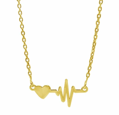 Sterling Silver With Gold, Heart And Pulse Necklace