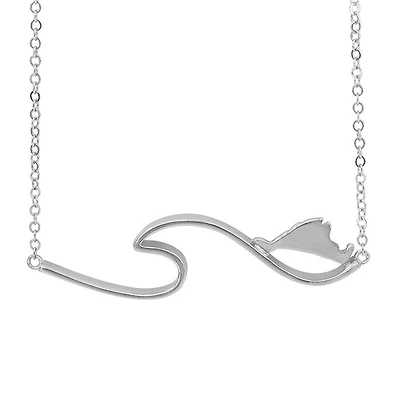 Sterling Silver With Rhodium, 10X37mm Wave Necklace