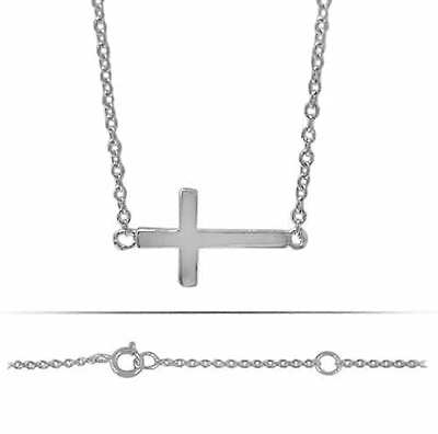 Sterling Silver With Rhodium, Sideways Cross (12X8mm) Charm