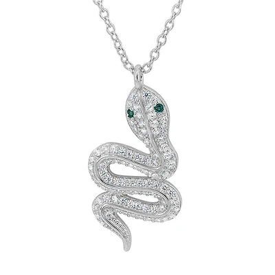 Sterling Silver With Rhodium, 12X24mm Snake Necklace With Cubic Zirconia