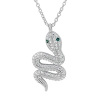 Sterling Silver With Rhodium, 12X24mm Snake Necklace With Cubic Zirconia