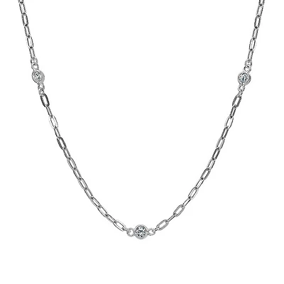 Sterling Silver With Rhodium, 4mm Cubic Zirconia Necklace