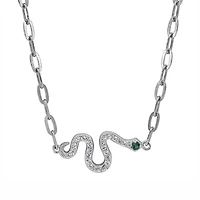 Sterling Silver With Rhodium, 8X15mm Snake Necklace With Cubic Zirconia