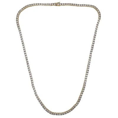Sterling Silver With Gold, 3mm Round Cubic Zirconia Tennis Necklace