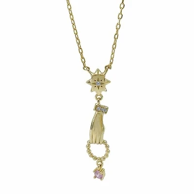 Sterling Silver With Gold, 8X31mm Hands Necklace With Cubic Zirconia