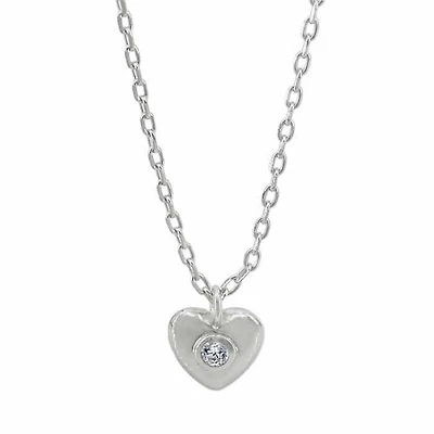 Sterling Silver With Rhodium, 7X7mm Heart Necklace With Cubic Zirconia