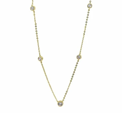 Sterling Silver With Gold, Graduated Cubic Zirconia Necklace