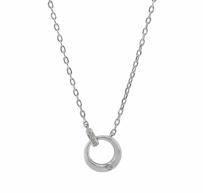 Sterling Silver With Rhodium, 13X10mm Loop Necklace With Cubic Zirconia