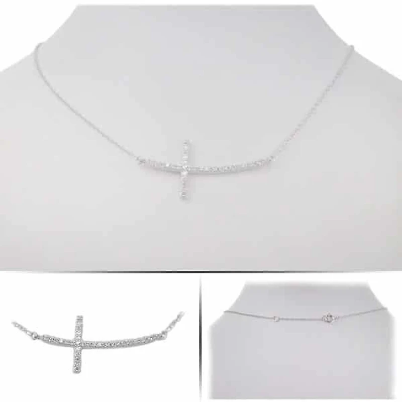Sterling Silver With Rhodium, Sideways Cross (18X40mm) Charm