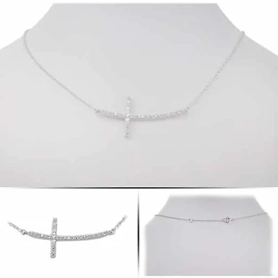 Sterling Silver With Rhodium, Sideways Cross (18X40mm) Charm