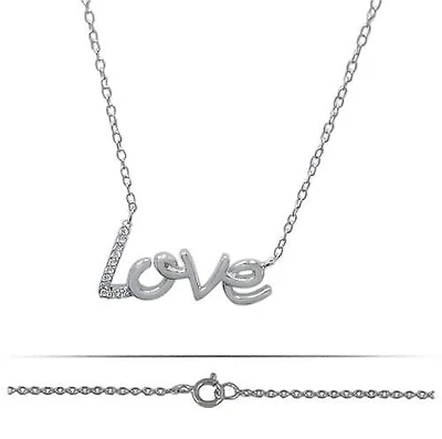Sterling Silver With Rhodium, Love (11X22mm) Charm Necklace