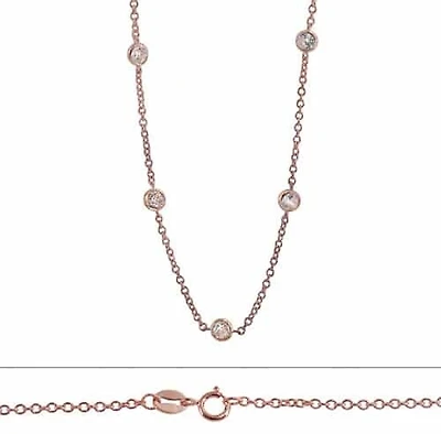 Sterling Silver With Rose Gold Plated, Multi Cubic Zirconia (4mm) Charm Necklace