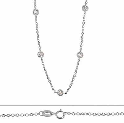 Sterling Silver With Rhodium, Multi Cubic Zirconia (4mm) Charm Necklace