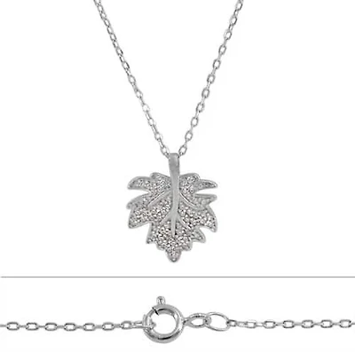 Sterling Silver With Rhodium, Leaf (15X17mm) Charm Necklace