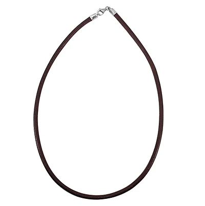 3mm Greek Leather Cord Necklace, Sterling Silver Clasp With Rhodium
