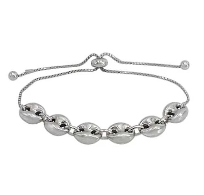 Sterling Silver With Rhodium, 10×8.5mm Puffy Gucci Bead Bracelet With Silicone Stopper