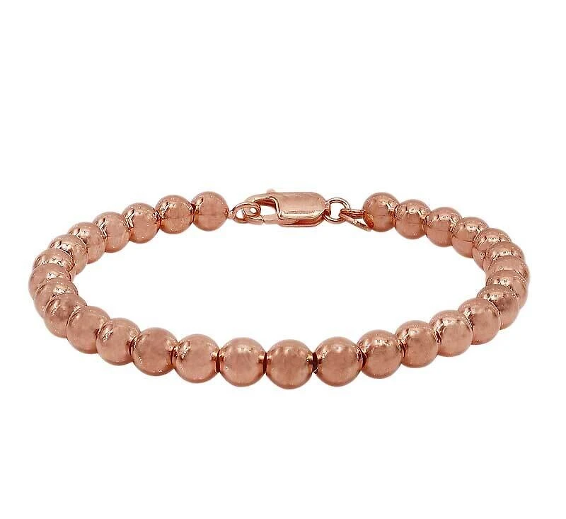 Sterling Silver With Rose Gold, 6mm Ball Bead Bracelet
