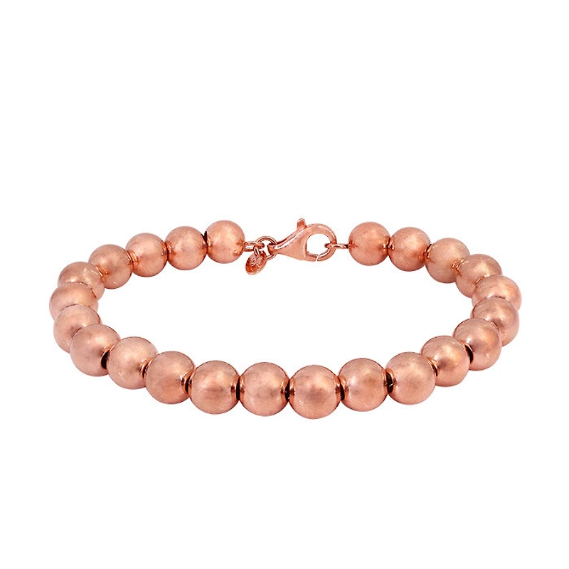 Sterling Silver With Rose Gold, 8mm Ball Bead Bracelet
