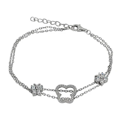 Sterling Silver With Rhodium, 10X11mm Butterfly Bracelet With Cubic Zirconia