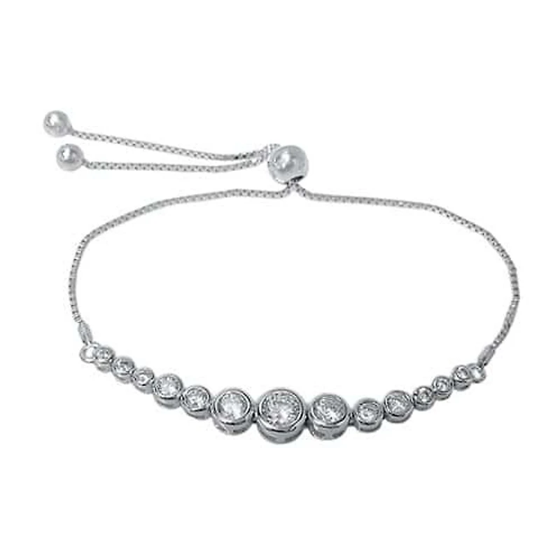 Sterling Silver With Rhodium, Adjustable Stone Bracelet, 3-7mm(Cz), 7mm Silicone Ball Bead Stopper