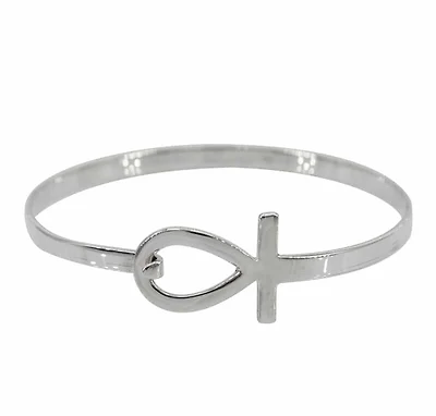 Sterling Silver, Ankh Bangle, 17mm Width, 4mm Band