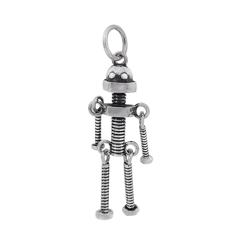 Sterling Silver, 9X12mm Robot Pendant With 5mm Loop